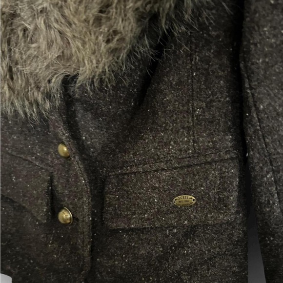 Vintage Guess Dark Brown Wool Blazer with Faux Fur Collar - Picture 5 of 7